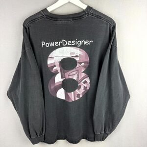 Vtg Power Designer 8 T-Shirt Men XL Gray Spellout Long Sleeve Crew Neck Sybase